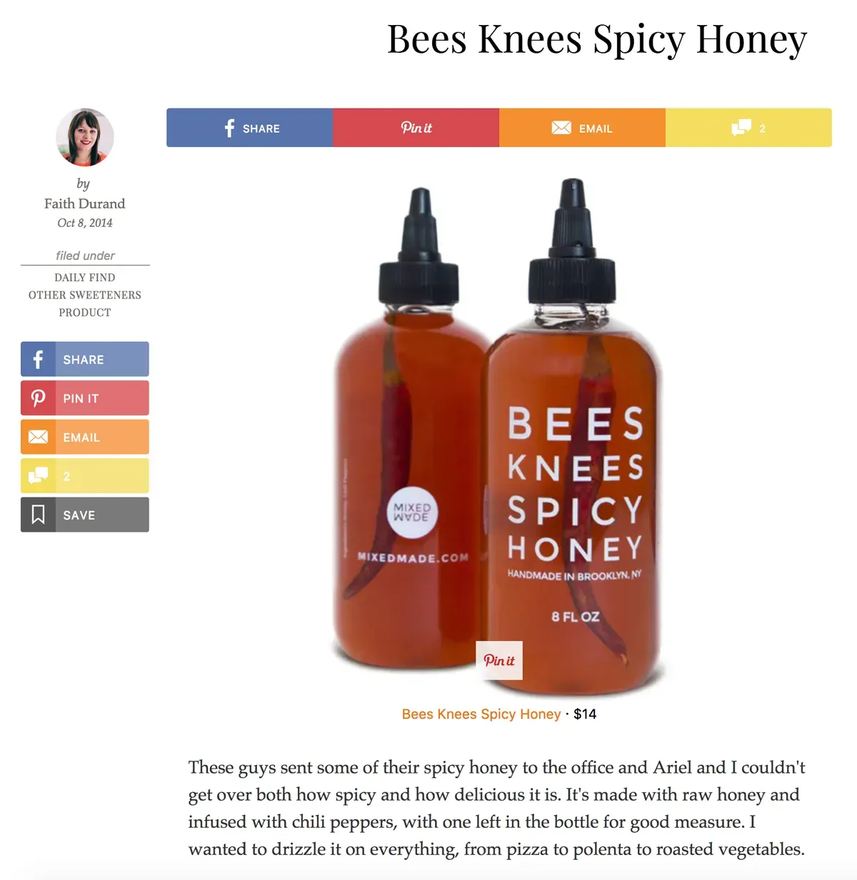 Screenshot showing a product information page