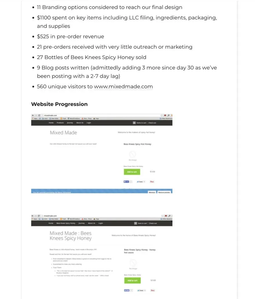 MixedMade blog page describing all that went into creating a business