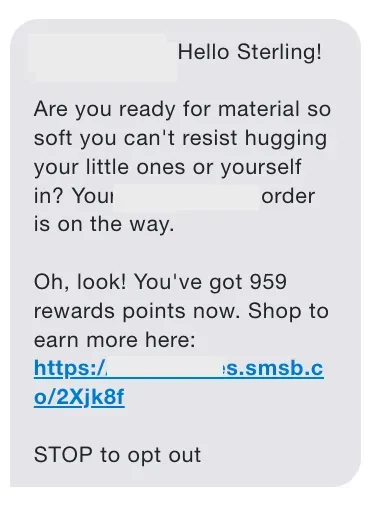 Rewards points SMS reminder