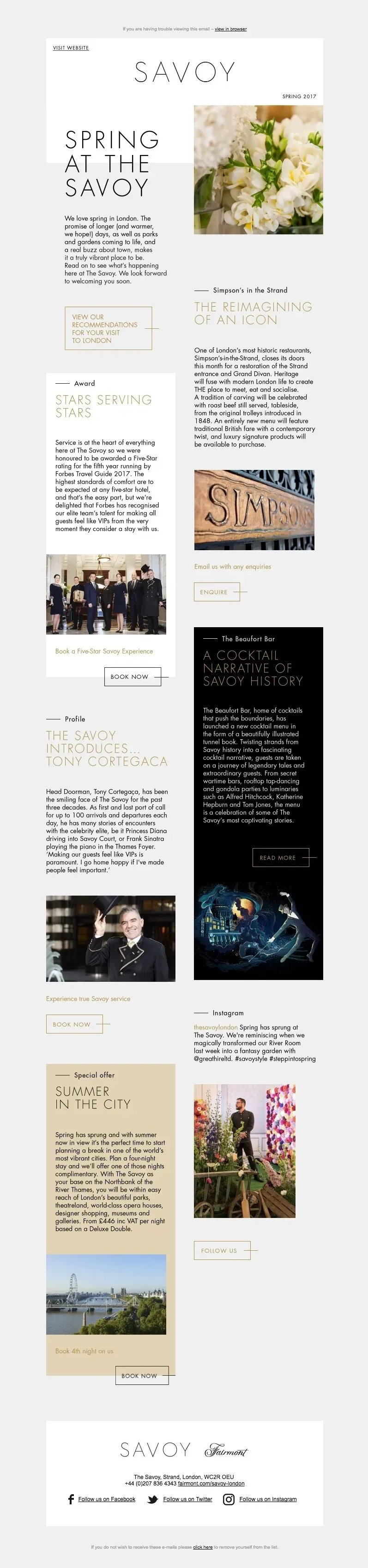 Customer loyalty email program example from The Savoy.