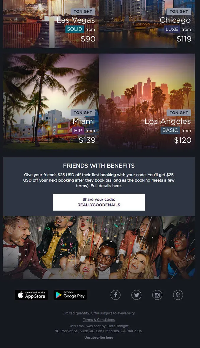 Customer loyalty email example from Hotel Tonight.