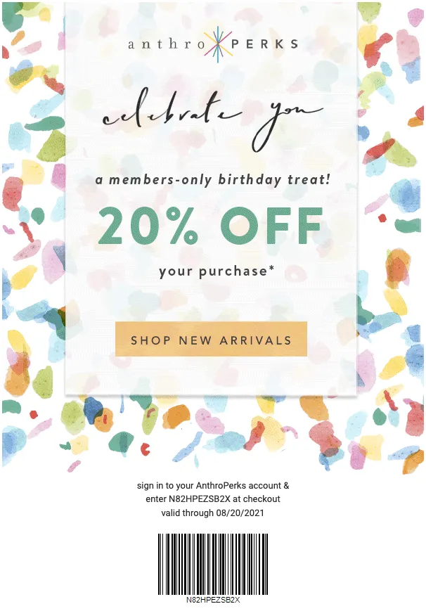 Anthropologie Birthday Discount Email